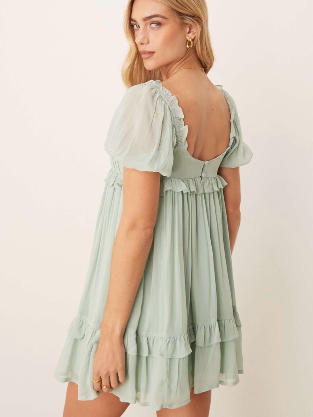 ASOS Sage Puff-Sleeve Ruffle Mini Dress - Picture 4 of 7